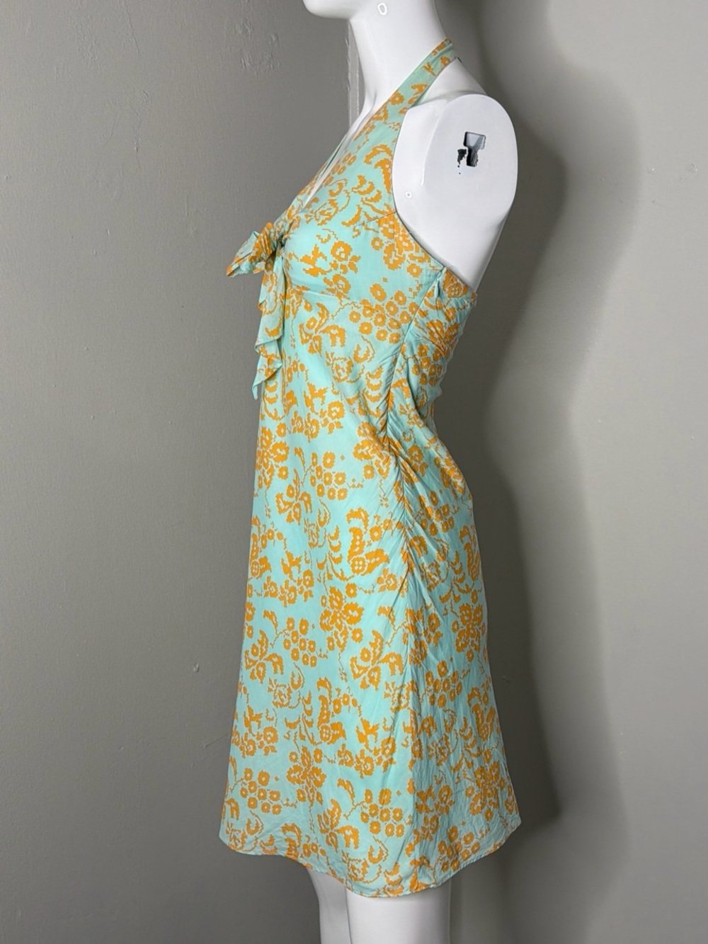 Women’s GAP Mint Teal and Yellow Floral Halter Midi Dress With Front Tie Size 2